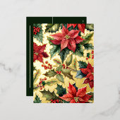 Rode Poinsettia Botanische Kerstmis Goud Folie Feestdagen Briefkaart (Voorkant / Achterkant)