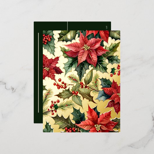 Rode Poinsettia Botanische Kerstmis Goud Folie Feestdagen Briefkaart (Voorkant / Achterkant)