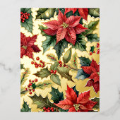 Rode Poinsettia Botanische Kerstmis Goud Folie Feestdagen Briefkaart (Voorkant)