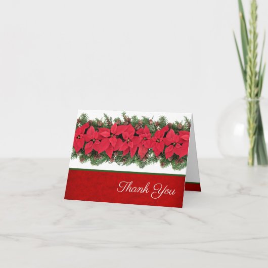 Rode Poinsettia Bruiloft Bedankkaart (Voorkant)