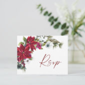 Rode Poinsettia Bruiloft RSVP met Maaltijd Keuze Briefkaart (Staand voorkant)