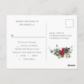 Rode Poinsettia Bruiloft RSVP met Maaltijd Keuze Briefkaart (Achterkant)