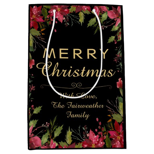  rode poinsettia Classic Kerstfeest Medium Cadeauzakje (Voorkant)