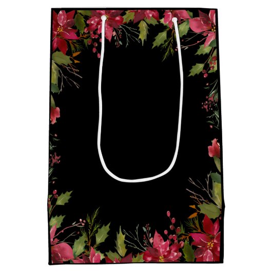  rode poinsettia Classic Kerstfeest Medium Cadeauzakje (Achterkant)