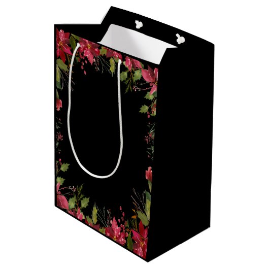  rode poinsettia Classic Kerstfeest Medium Cadeauzakje (Achterkant Gekanteld)