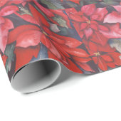 Rode Poinsettia Collage Cadeaupapier (Rol Hoek)