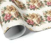 Rode Poinsettia Coquette Gouden Boog Kerstmis Cadeaupapier (Rol Hoek)