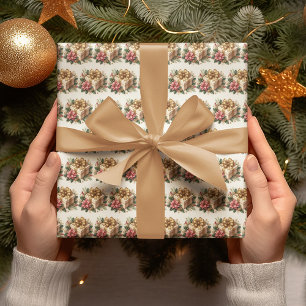 Rode Poinsettia Coquette Gouden Boog Kerstmis Cadeaupapier