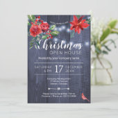 Rode poinsettia corporate Kerstmis open huis Kaart (Staand voorkant)