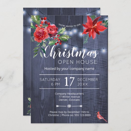 Rode poinsettia corporate Kerstmis open huis Kaart (Voorkant / Achterkant)