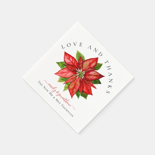 Rode Poinsettia Dank u Namen Kerstmis Bruiloft Servet (Hoek)
