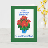 Rode Poinsettia December Verjaardag voor Stepmothe Kaart (Gele Bloem)