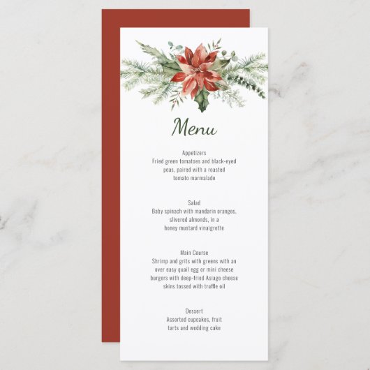 Rode Poinsettia Dennen en Altijdgroene Huwelijksme Menu (Voorkant / Achterkant)