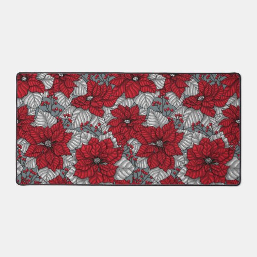 Rode poinsettia en bessen, kerstontwerp bureaumat (Voorkant)