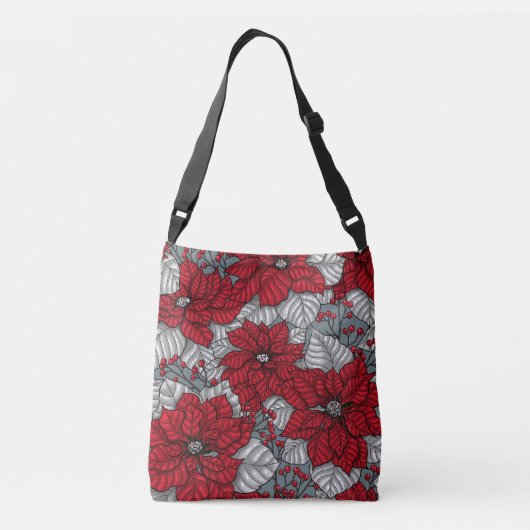 Rode poinsettia en bessen, kerstontwerp crossbody tas (Achterkant)