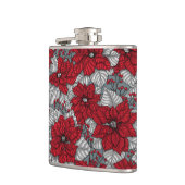 Rode poinsettia en bessen, kerstontwerp heupfles (Links)