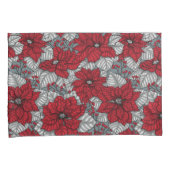 Rode poinsettia en bessen, kerstontwerp kussensloop (Voorkant-Rechts)