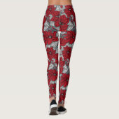 Rode poinsettia en bessen, kerstontwerp leggings (Achterkant)