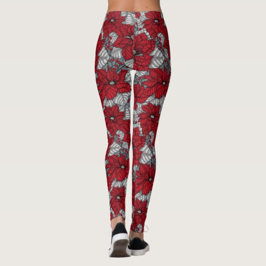 Rode poinsettia en bessen, kerstontwerp leggings (Achterkant)