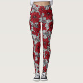 Rode poinsettia en bessen, kerstontwerp leggings (Voorkant)