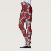 Rode poinsettia en bessen, kerstontwerp leggings (Links)