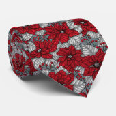 Rode poinsettia en bessen, kerstontwerp stropdas (Opgerold)
