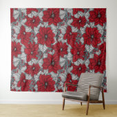 Rode poinsettia en bessen, kerstontwerp wandkleed (In Situ (horizontaal))