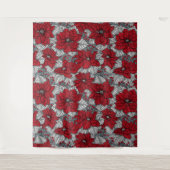 Rode poinsettia en bessen, kerstontwerp wandkleed (Voorkant)
