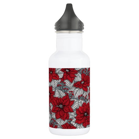 Rode poinsettia en bessen, kerstontwerp waterfles  (Links)