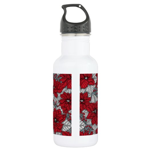 Rode poinsettia en bessen, kerstontwerp waterfles (Achterkant)