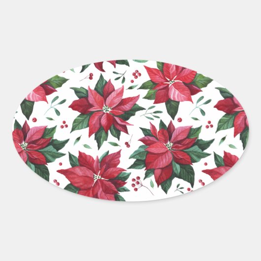Rode Poinsettia en bessen Sticker (Voorkant)