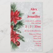 Rode Poinsettia en de uitnodiging voor het dennenk Flyer (Voorkant)
