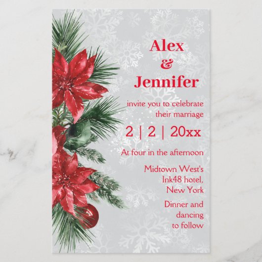 Rode Poinsettia en de uitnodiging voor het dennenk Flyer (Voorkant)