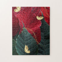 Rode Poinsettia en Gouden Vlinders Legpuzzel