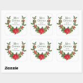 Rode Poinsettia en Holly Berry Kerstkrans Vierkante Sticker (Vel)