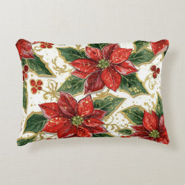 Rode poinsettia en Holly kerstvakantie winter Accent Kussen