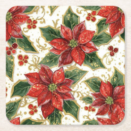 Rode poinsettia en Holly kerstvakantie winter Kartonnen Onderzetters
