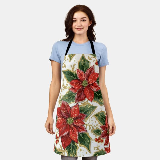 Rode poinsettia en Holly kerstvakantie winter Schort (Gedragen)