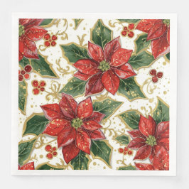 Rode poinsettia en Holly kerstvakantie winter Servet