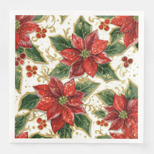 Rode poinsettia en Holly kerstvakantie winter Servet