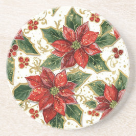 Rode poinsettia en Holly kerstvakantie winter Zandsteen Onderzetter
