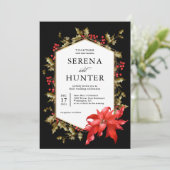 Rode Poinsettia en Hulst Winter Bruiloft Kaart (Staand voorkant)