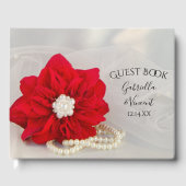 Rode Poinsettia en parelwinterweddenschappen Gastenboek (Voorkant)