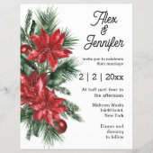 Rode Poinsettia en uitnodiging voor het dennenhuwe Flyer (Voorkant)