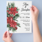 Rode Poinsettia en uitnodiging voor het dennenhuwe Flyer (Hand)