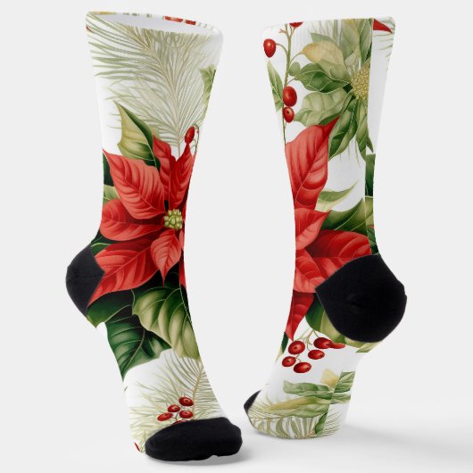 Rode Poinsettia feestelijke bloem Sokken (Gebogen)