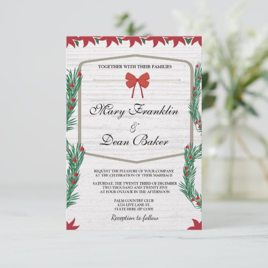 Rode Poinsettia Floral kerstfeest Waterverf bruilo Kaart (Staand voorkant)