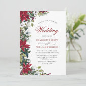 Rode Poinsettia Floral kerstfeest Waterverf bruilo Kaart (Staand voorkant)