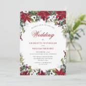 Rode Poinsettia Floral kerstfeest Waterverf bruilo Kaart (Staand voorkant)