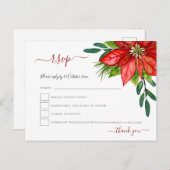 Rode Poinsettia Foliage Kerstmis Bruiloft RSVP Uitnodiging Briefkaart (Voorkant / Achterkant)